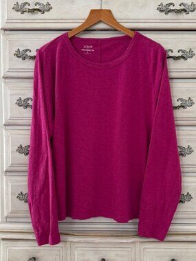 J. Crew Magenta Cotton Long Sleeve Girlfriend Tee